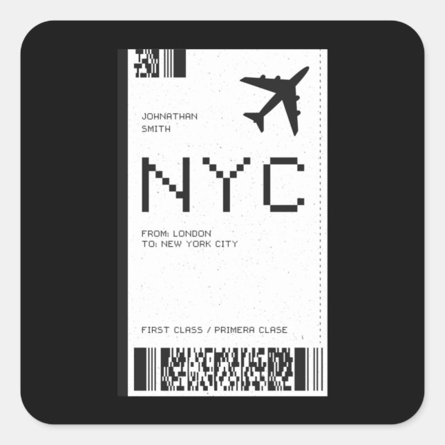 Adesivo Quadrado Bilhete de Avião NYC (Frente)