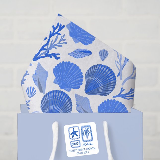 Adesivo Quadrado Bilhetes de Amor da Praia Sea Cute Personalizado C (LoveNotes from Sea Cute Beach CUSTOM Bridal Shower Square Sticker
)