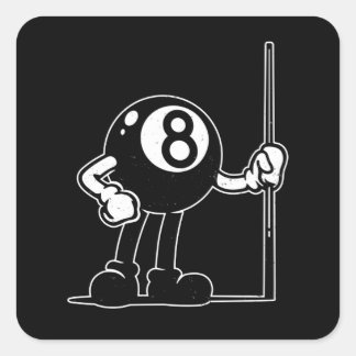 Adesivo Quadrado Billiards Cue Sports 8 Ball Vintage Cartoon