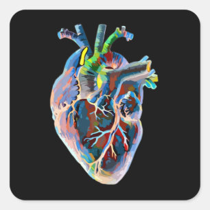Adesivo Quadrado Biologia da Anatomia do Coração Humano Arte Abst