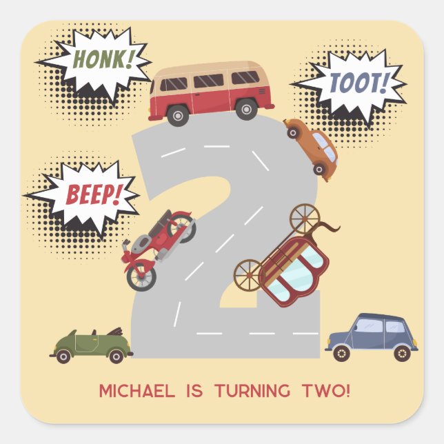 Adesivo Quadrado Bipe honesto para veículos retro segundo aniversár (Frente)