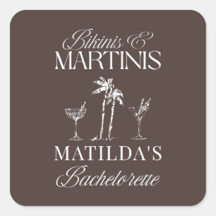 Adesivo Quadrado Biquínis e martinis Elegante despedida de solteira