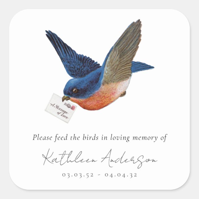 Adesivo Quadrado Bird Seed In Loving Memory Memorial Funeral (Frente)