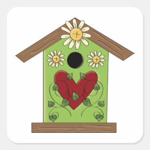 Adesivo Quadrado Birdhouse e Daisies