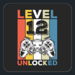 Adesivo Quadrado Birthday 12th Level Unlocked 12 Gaming Vintage<br><div class="desc">Birthday 12th Level Unlocked 12 Gaming Vintage</div>