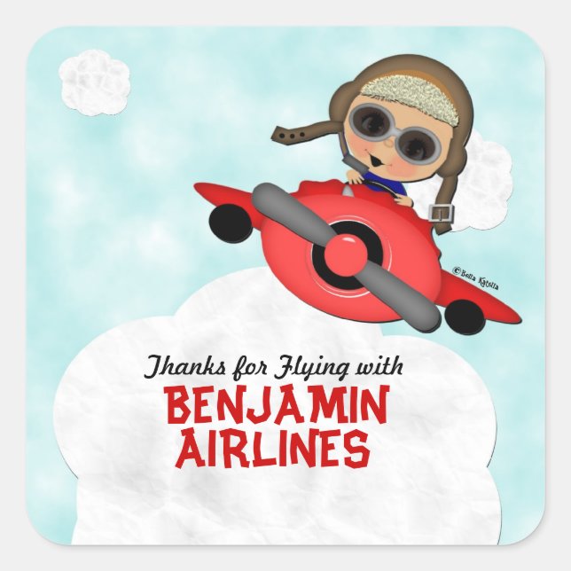 Adesivo Quadrado Birthday Airlines Stickers (Frente)
