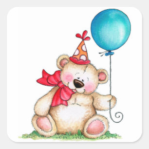 Adesivo Quadrado Birthday Bear
