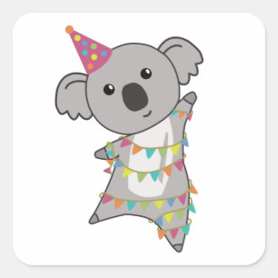 Adesivo Quadrado Birthday Bear Koala Bear Bear Garland