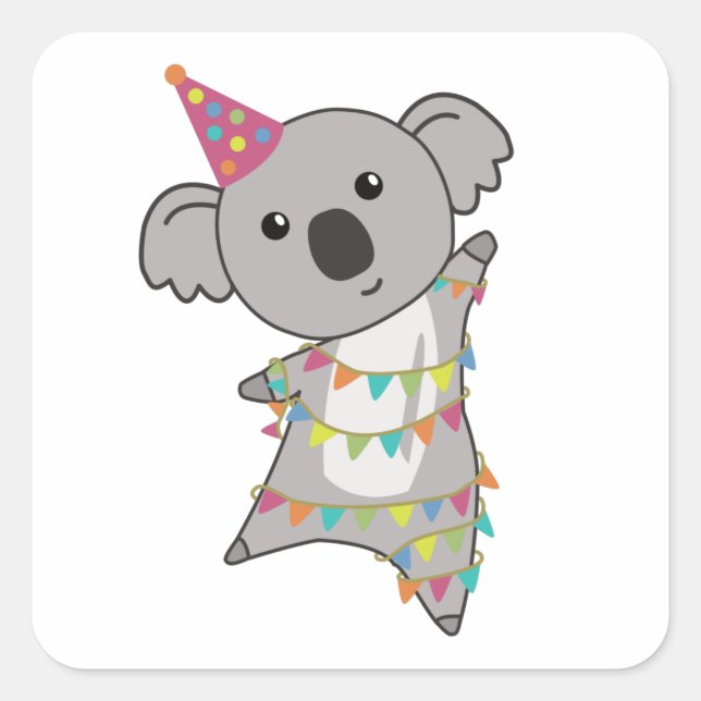 Adesivo Quadrado Birthday Bear Koala Bear Bear Garland (Frente)