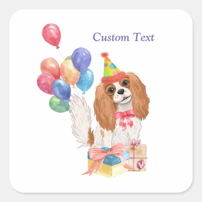 Adesivo Quadrado Birthday Blenheim Cavalier King Charles Spaniel (Frente)