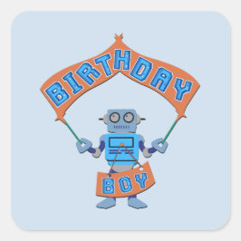 Adesivo Quadrado Birthday Boy Robot