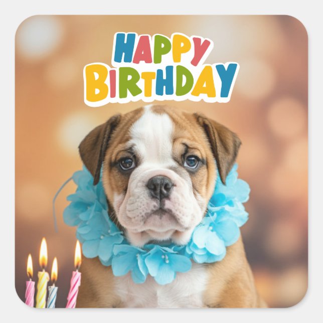Adesivo Quadrado Birthday Bulldog (Frente)