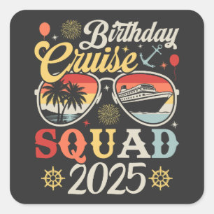 Adesivo Quadrado Birthday Cruise Squad 2025 Matching Familiar