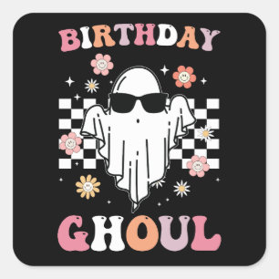 Adesivo Quadrado Birthday Ghoul Ghost Halloween Groovy Retro