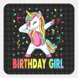 Adesivo Quadrado Birthday Girl Unicorn