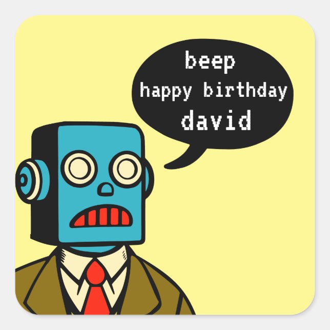 Adesivo Quadrado Birthday Robot (Frente)