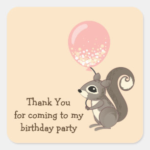 Adesivo Quadrado Birthday Squirrel Holding Balão