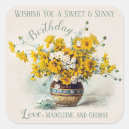 Adesivo Quadrado Birthday Sweet & Sunny De Longpre Flores CC1015