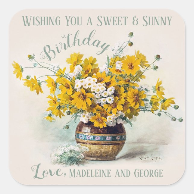 Adesivo Quadrado Birthday Sweet & Sunny De Longpre Flores CC1015 (Frente)