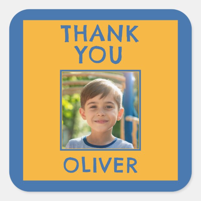Adesivo Quadrado Birthday Thank you Kids Name & Photo  (Frente)