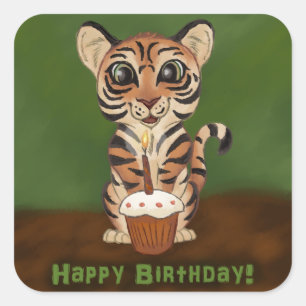 Adesivo Quadrado Birthday Tiger