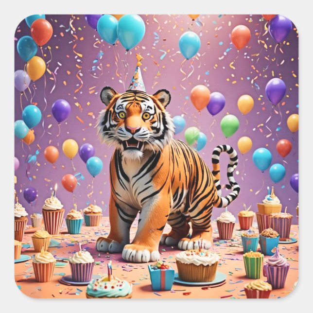 Adesivo Quadrado Birthday Tiger (Frente)
