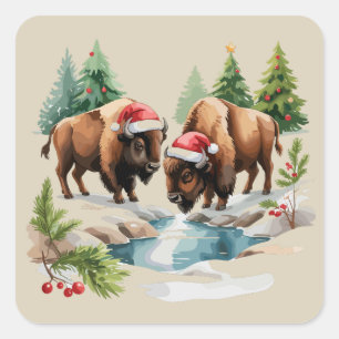 Adesivo Quadrado Bisão de Natal Búfalo Animal Ocidental Vida Selvag