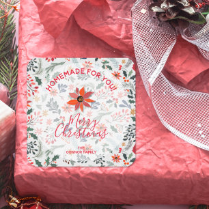 Adesivo Quadrado Biscoito Caseiro de Natal Floral Assados de Festa