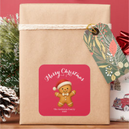 Adesivo Quadrado Biscoito de Natal Bonito com Chapéu de Papai Noel