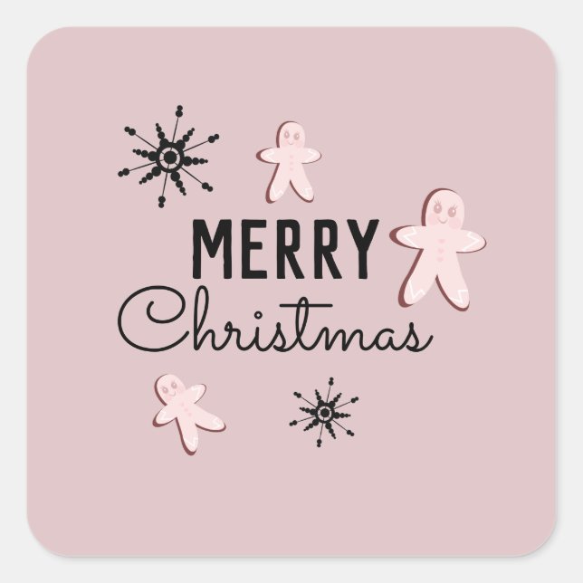 Adesivo Quadrado Biscoito de Natal Gingerbread Rosa (Frente)