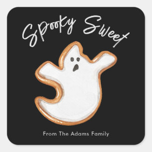 Adesivo Quadrado Biscoito Ghost de Açúcar Spookie Doce Personalizáv