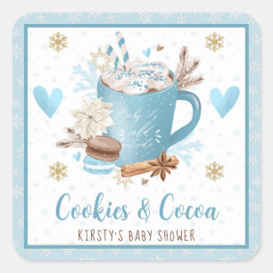 Adesivo Quadrado Biscoitos Azul Aquarela e Cacau Baby Shower