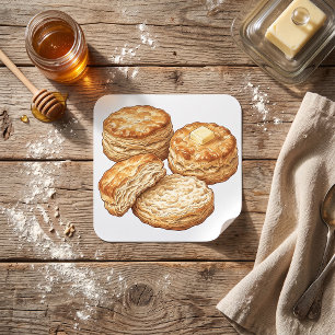 Adesivo Quadrado Biscoitos de Buttermilk do Sul Ilustração de Comid
