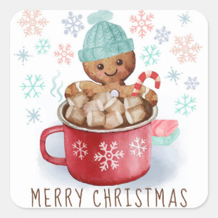 Adesivo Quadrado Biscoitos de Gengibre & Cacau Feliz Natal