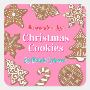 Adesivo Quadrado Biscoitos de Natal Caseiros Rosa