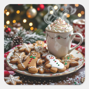 Adesivo Quadrado Biscoitos de Natal Doces e Cacau Quente