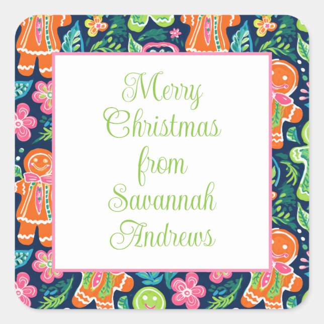 Adesivo Quadrado Biscoitos de Pão de Natal de Palma Brilhante Praia (Frente)