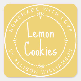 Adesivo Quadrado Biscoitos Personalizados de Limão Caseiros Com Amo