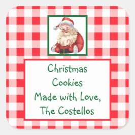 Adesivo Quadrado Biscoitos Santa Vermelho Xadrez Aquarela