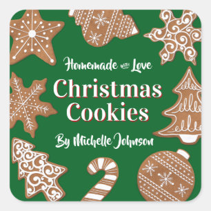 Adesivo Quadrado Biscoitos Verdes de Natal Caseiros