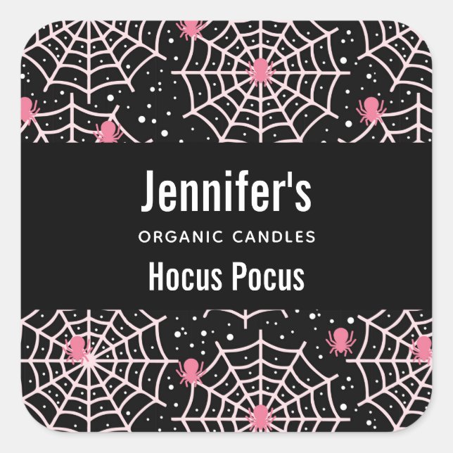 Adesivo Quadrado Biz de Velas de Cobwebs e Aranhas do Halloween (Frente)