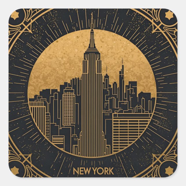 Adesivo Quadrado Black and Gold Art Deco (Frente)