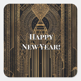 Adesivo Quadrado Black and Gold Art Deco Party Hat