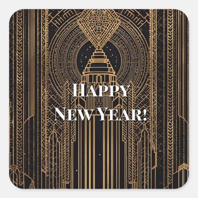 Adesivo Quadrado Black and Gold Art Deco Party Hat (Frente)