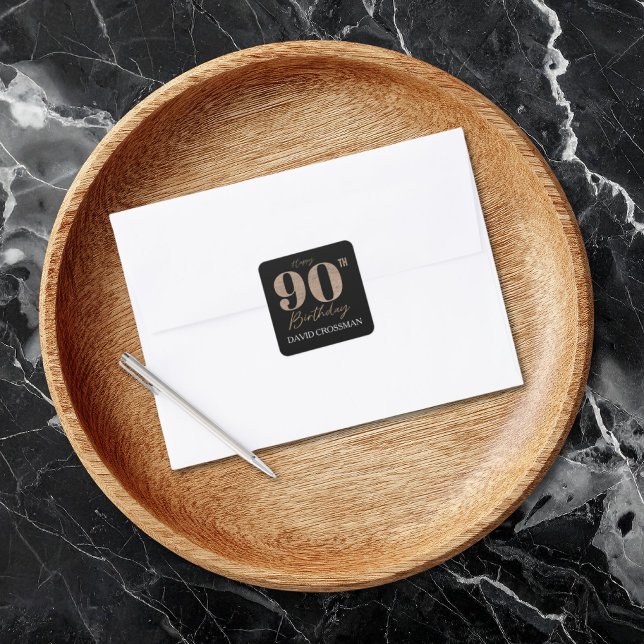 Adesivo Quadrado Black and Gold Glitter Numeral 90th Birthday  (Criador carregado)
