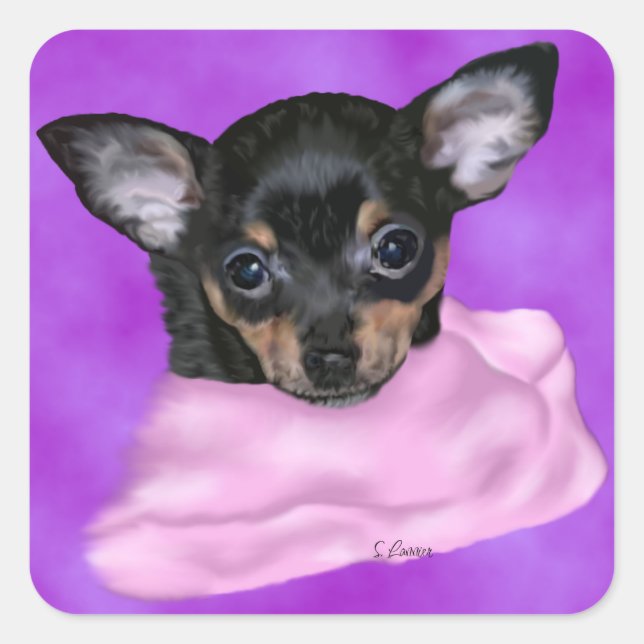 Adesivo Quadrado Black and Tan Chihuahua Puppy (Frente)