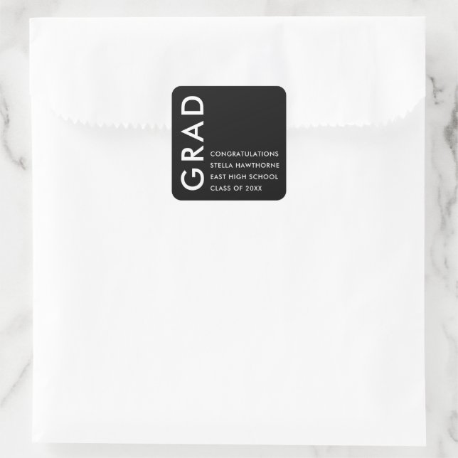 Adesivo Quadrado Black and White Minimal Modern Bold Grad Party (Bolsa)