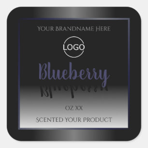 Adesivo Quadrado Black and White Product Labels Blue Frame Add Logo