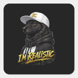 Adesivo Quadrado Black Anime Dog Streetwear Art | I'm Realistic