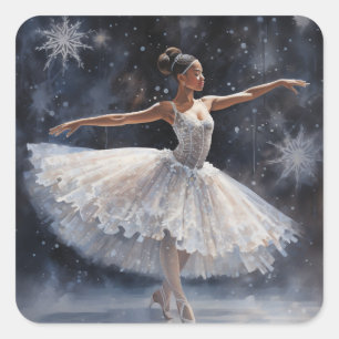 Adesivo Quadrado Black Ballerina em White Snowflake Tutu